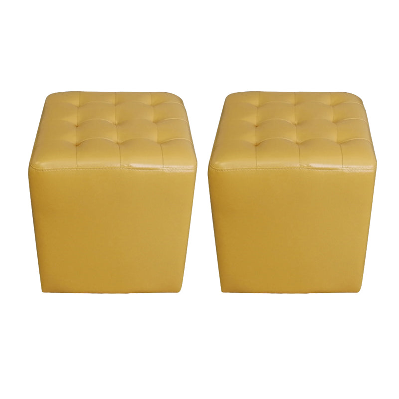 Modern Plain Ottoman Water Resistant Genuine Leather Tufted Pouf Ottoman