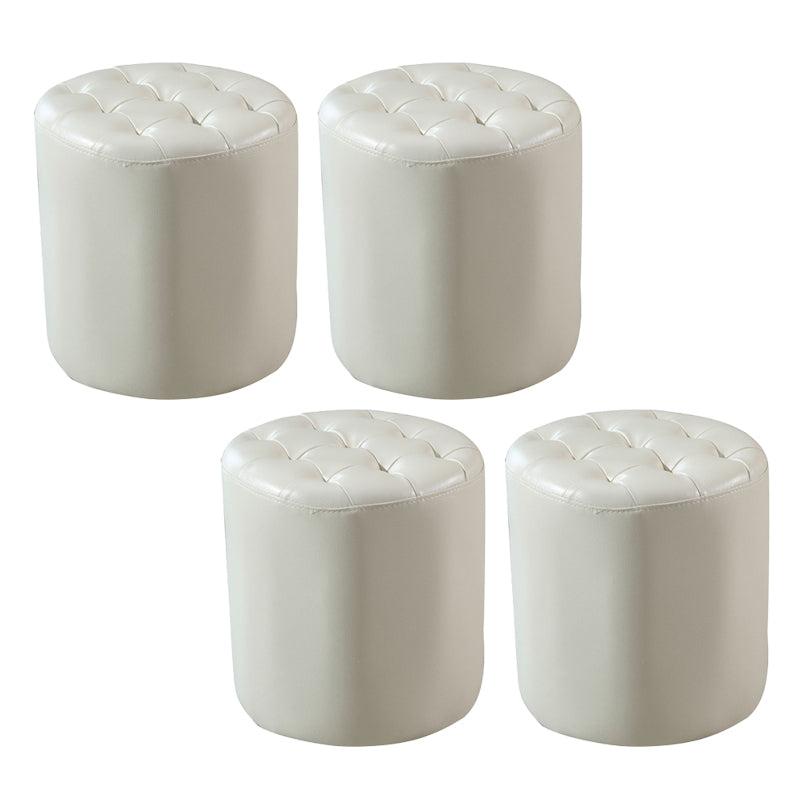 Modern Plain Ottoman Water Resistant Genuine Leather Tufted Pouf Ottoman