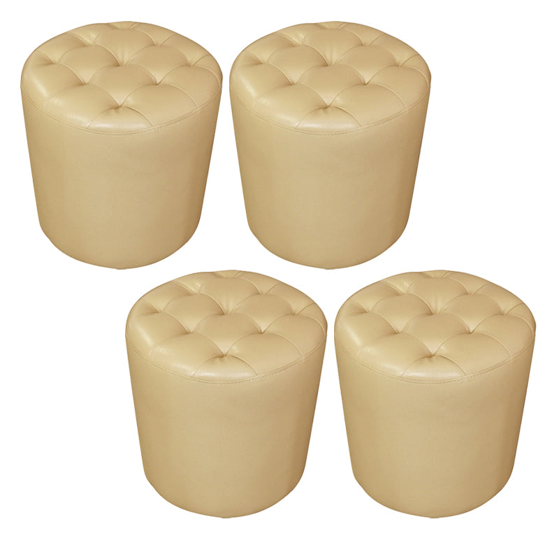 Modern Plain Ottoman Water Resistant Genuine Leather Tufted Pouf Ottoman