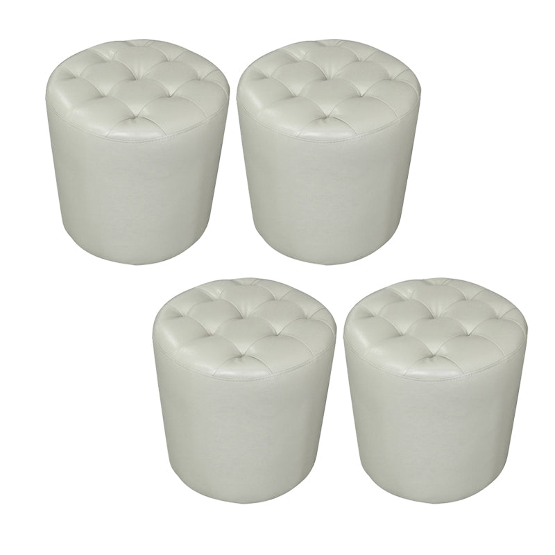 Modern Plain Ottoman Water Resistant Genuine Leather Tufted Pouf Ottoman