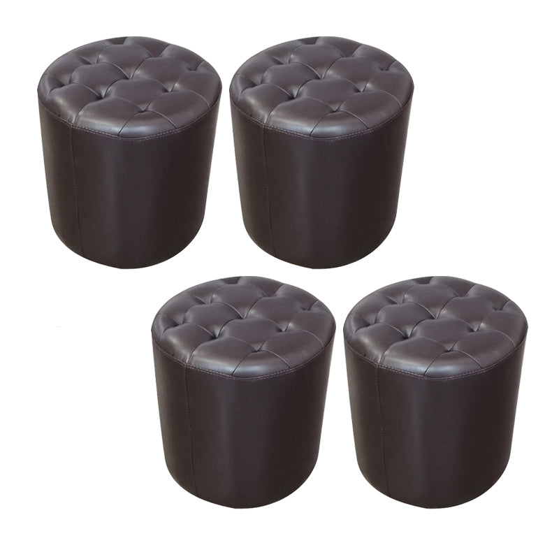 Modern Plain Ottoman Water Resistant Genuine Leather Tufted Pouf Ottoman