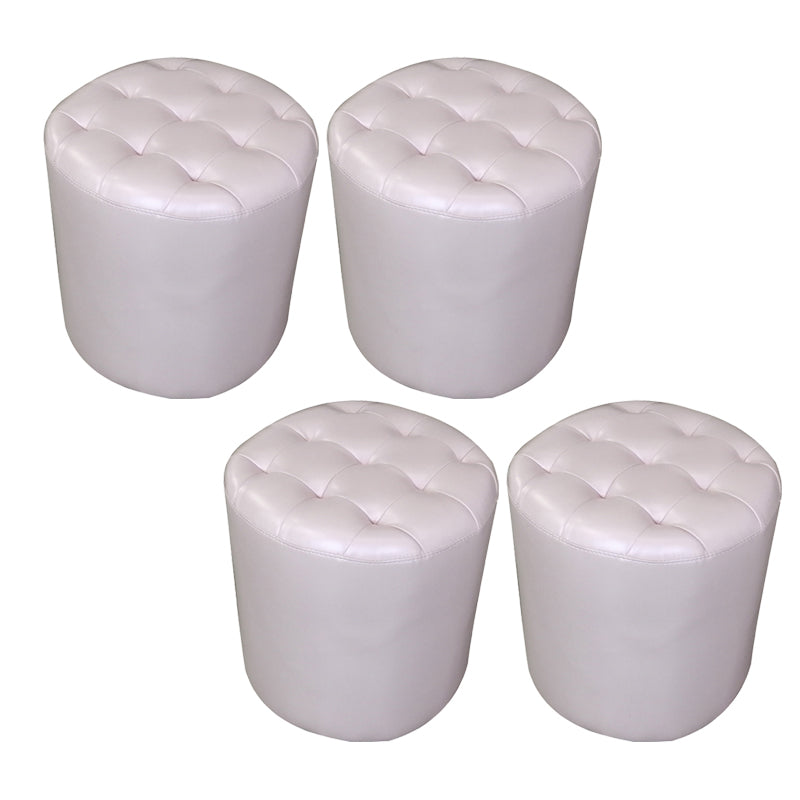 Modern Plain Ottoman Water Resistant Genuine Leather Tufted Pouf Ottoman