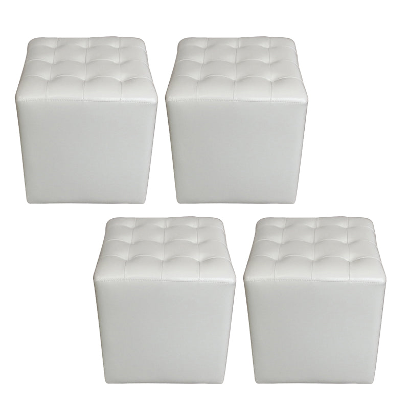 Modern Plain Ottoman Water Resistant Genuine Leather Tufted Pouf Ottoman