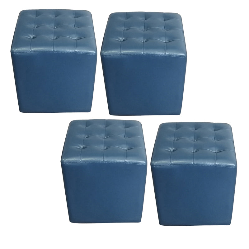 Modern Plain Ottoman Water Resistant Genuine Leather Tufted Pouf Ottoman