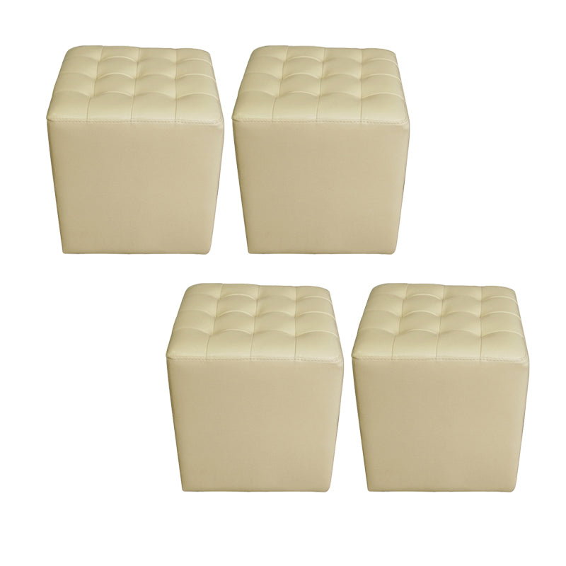 Modern Plain Ottoman Water Resistant Genuine Leather Tufted Pouf Ottoman