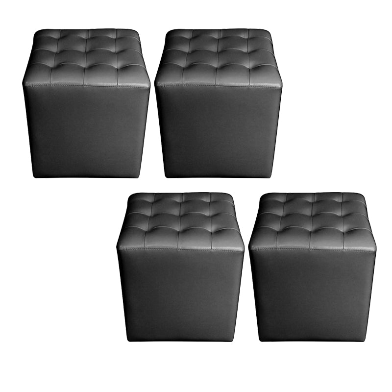 Modern Plain Ottoman Water Resistant Genuine Leather Tufted Pouf Ottoman