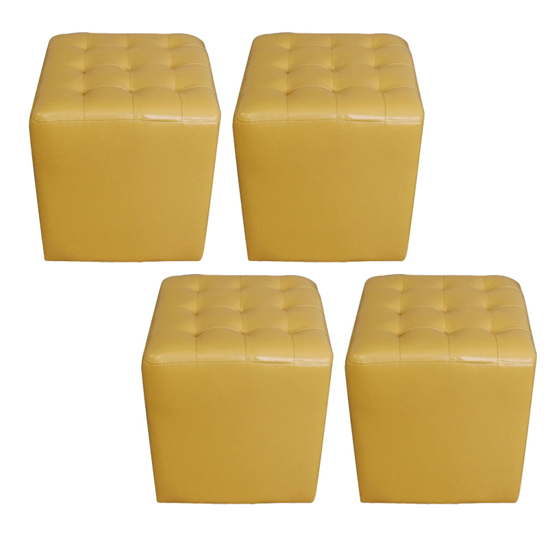 Modern Plain Ottoman Water Resistant Genuine Leather Tufted Pouf Ottoman