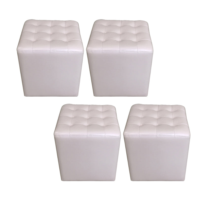 Modern Plain Ottoman Water Resistant Genuine Leather Tufted Pouf Ottoman