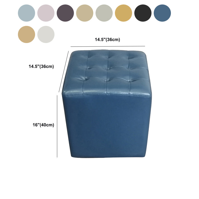 Modern Plain Ottoman Water Resistant Genuine Leather Tufted Pouf Ottoman