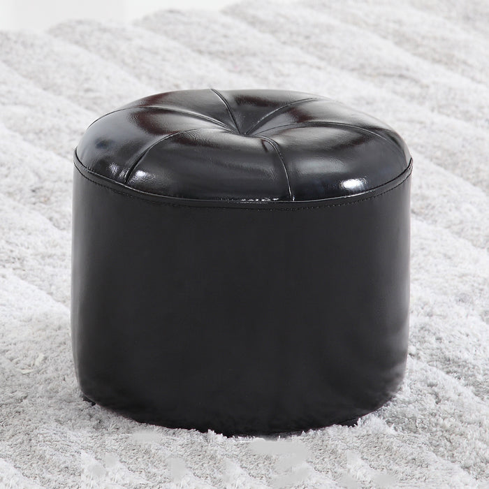 Vintage Indoor Leather Ottoman Patchwork Color Block Round Tufted Pouf Ottoman