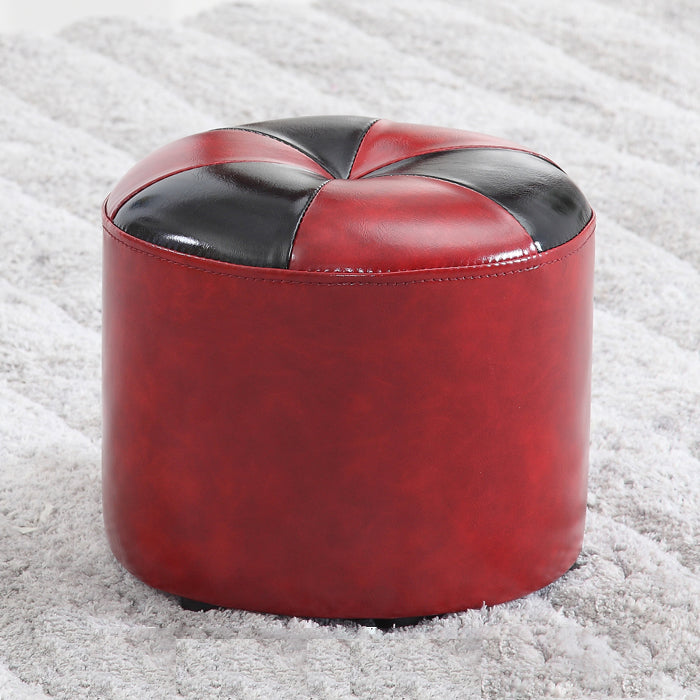 Vintage Indoor Leather Ottoman Patchwork Color Block Round Tufted Pouf Ottoman