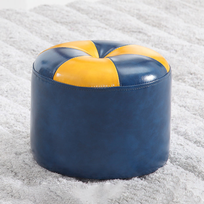 Vintage Indoor Leather Ottoman Patchwork Color Block Round Tufted Pouf Ottoman