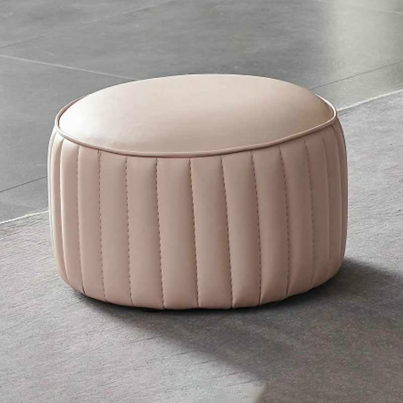 Modern Orange Pouf Water Resistant Round Pure Color Leather Pouf