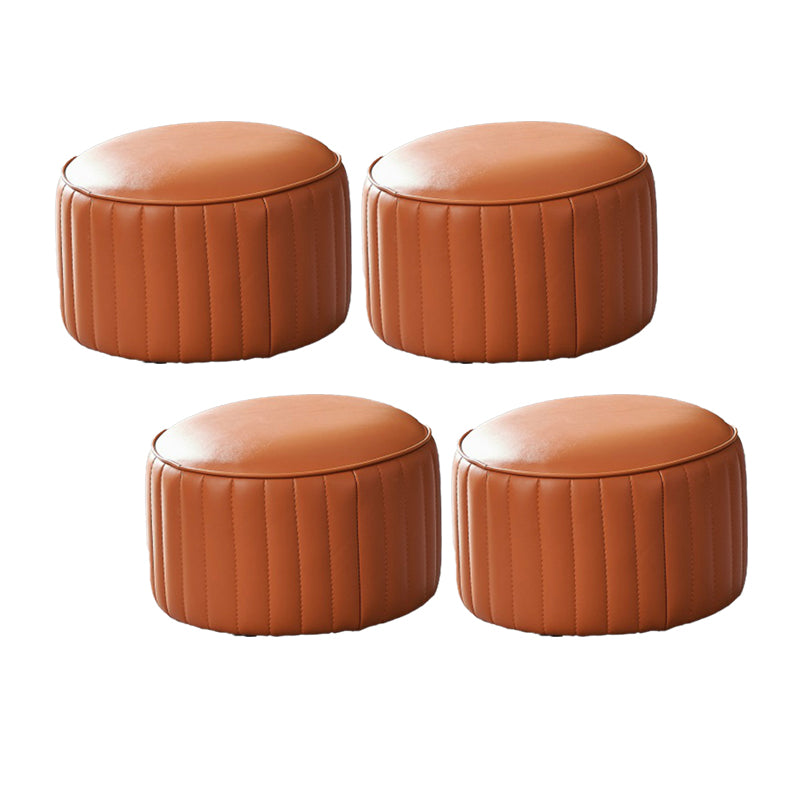 Modern Orange Pouf Water Resistant Round Pure Color Leather Pouf