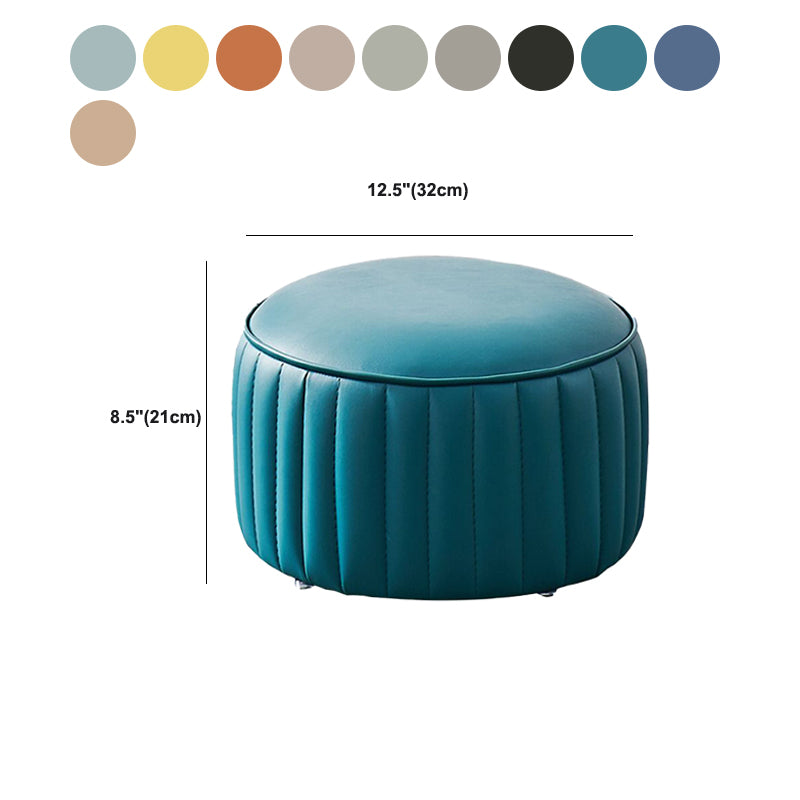 Modern Orange Pouf Water Resistant Round Pure Color Leather Pouf