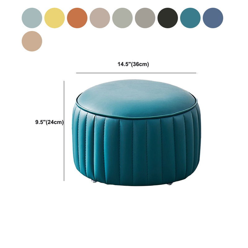 Modern Orange Pouf Water Resistant Round Pure Color Leather Pouf