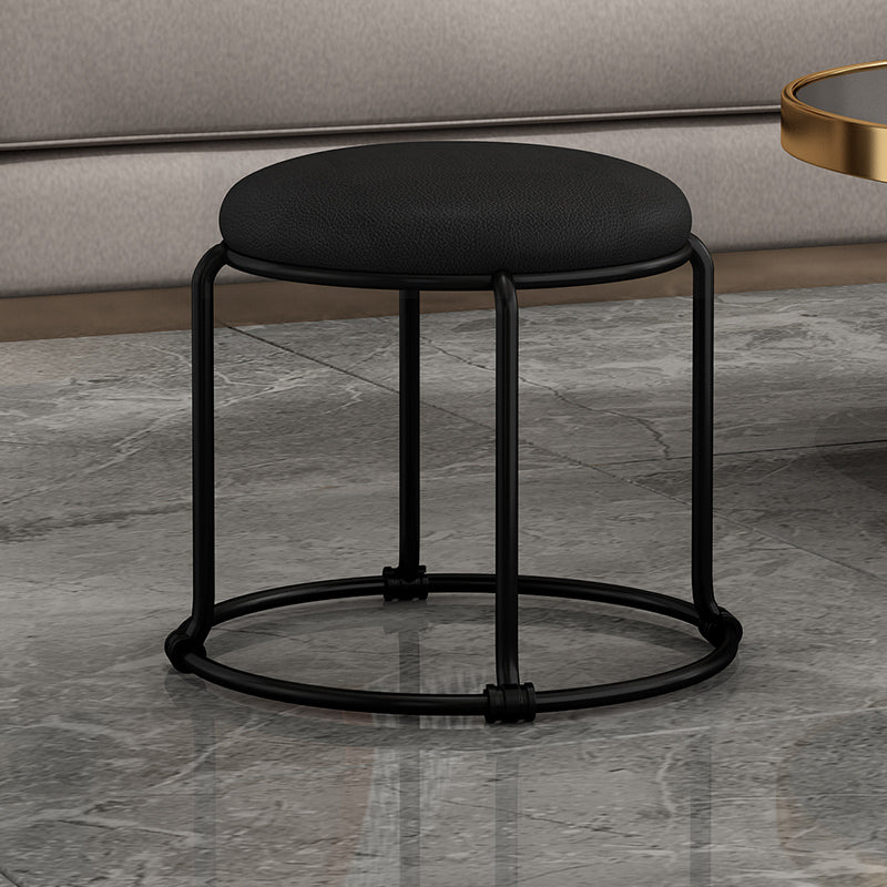 Contemporary Ottoman Fabric Upholstered Solid Color Round Ottoman