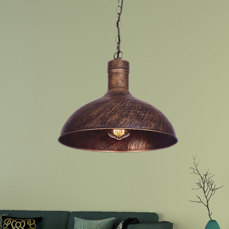 12"/16" W 1-Head Dome Suspension Light Antiqued Rust Finish Iron Hanging Ceiling Lamp for Kitchen