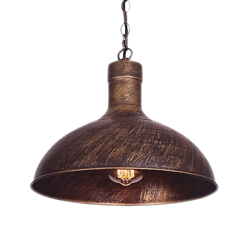12"/16" W 1-Head Dome Suspension Light Antiqued Rust Finish Iron Hanging Ceiling Lamp for Kitchen