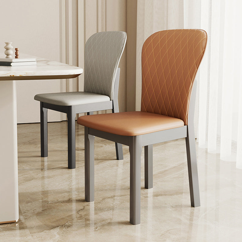 Rubberwood Modern Dining Chair Faux Leather Solid Back Side Chair