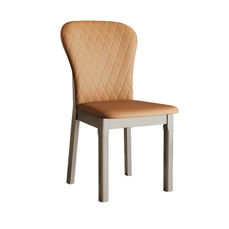 Rubberwood Modern Dining Chair Faux Leather Solid Back Side Chair
