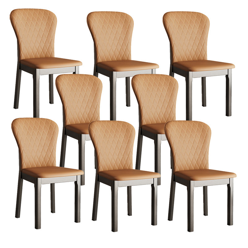 Rubberwood Modern Dining Chair Faux Leather Solid Back Side Chair
