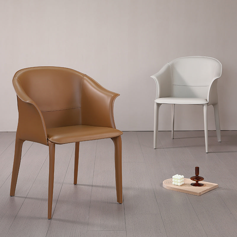 Beige and Brown Dining Chairs Modern Faux Leather Arm Side Chair
