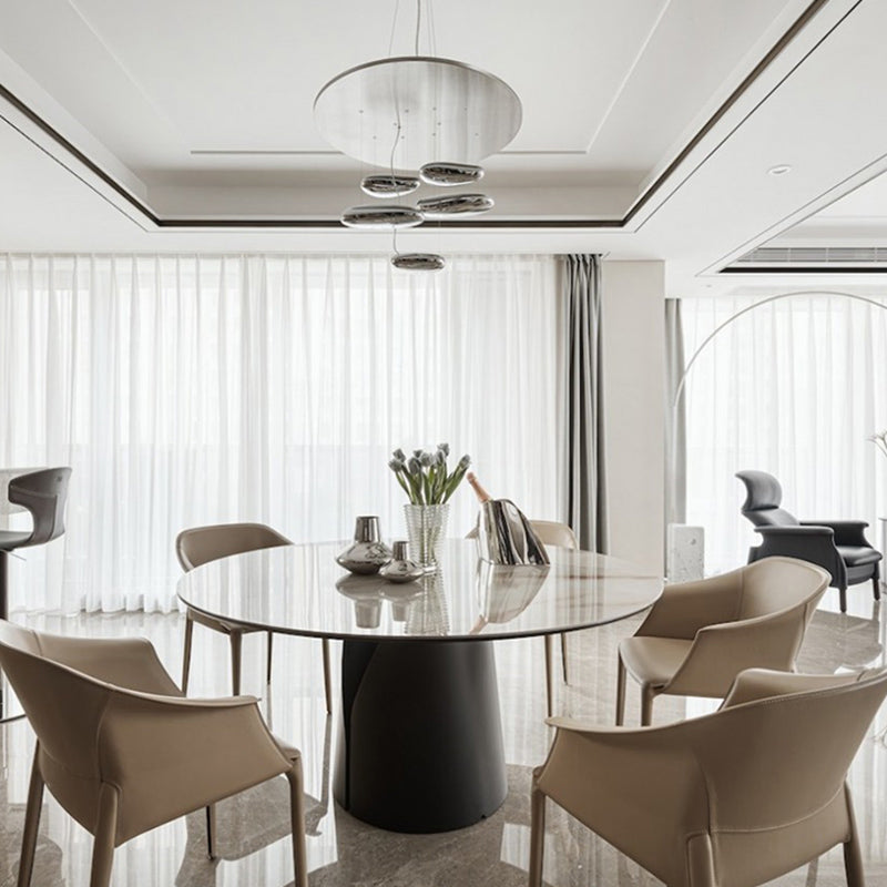 Beige and Brown Dining Chairs Modern Faux Leather Arm Side Chair