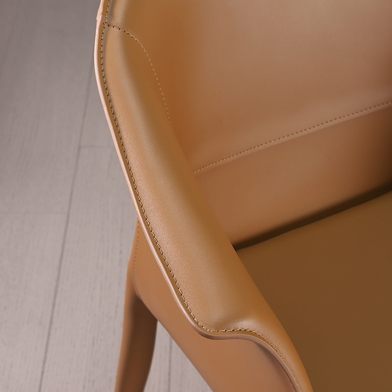 Beige and Brown Dining Chairs Modern Faux Leather Arm Side Chair