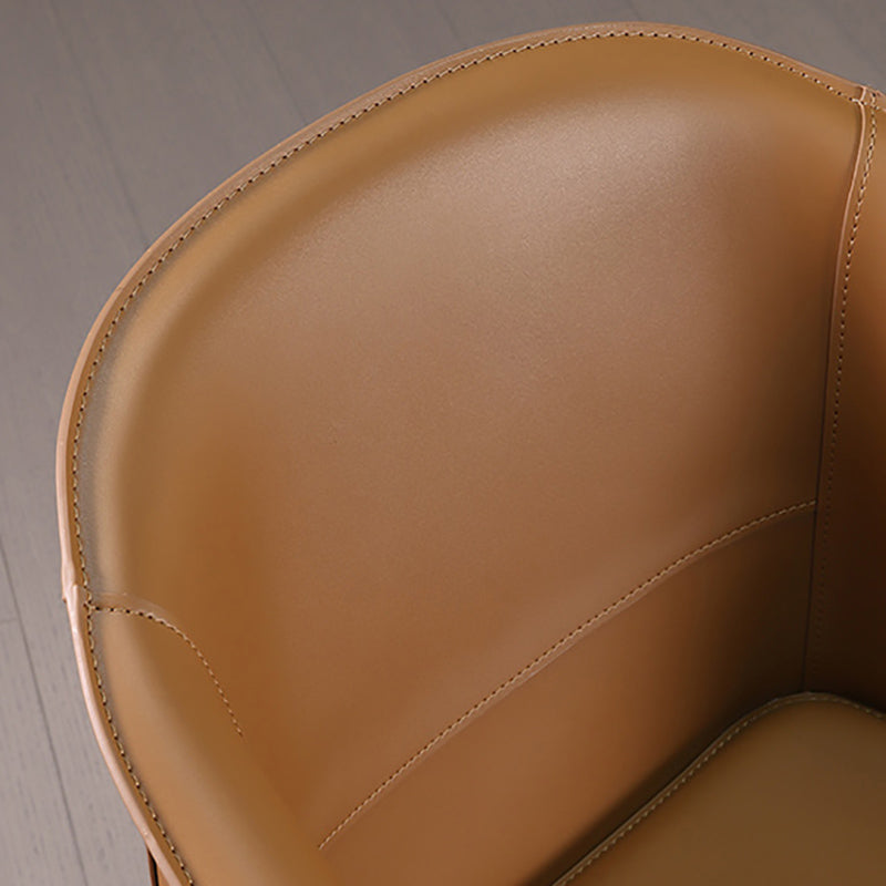 Beige and Brown Dining Chairs Modern Faux Leather Arm Side Chair