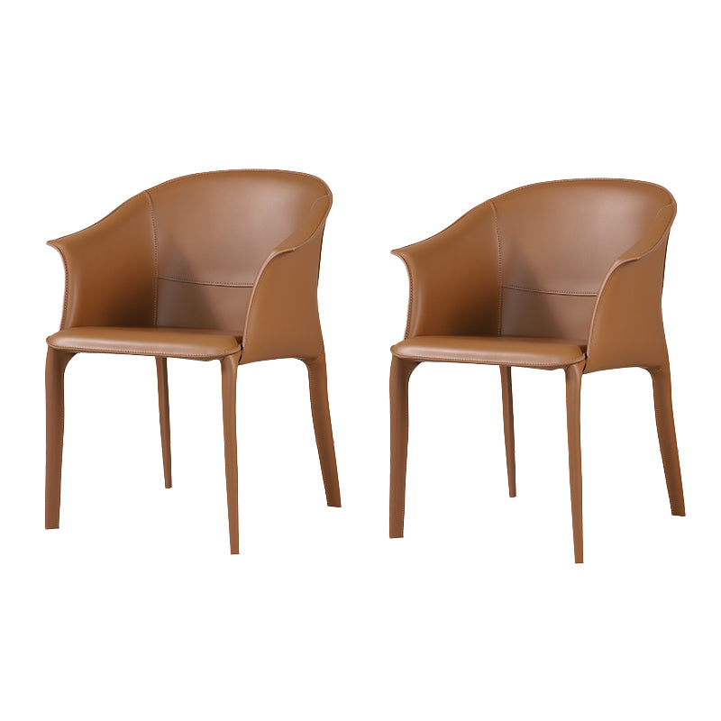 Beige and Brown Dining Chairs Modern Faux Leather Arm Side Chair