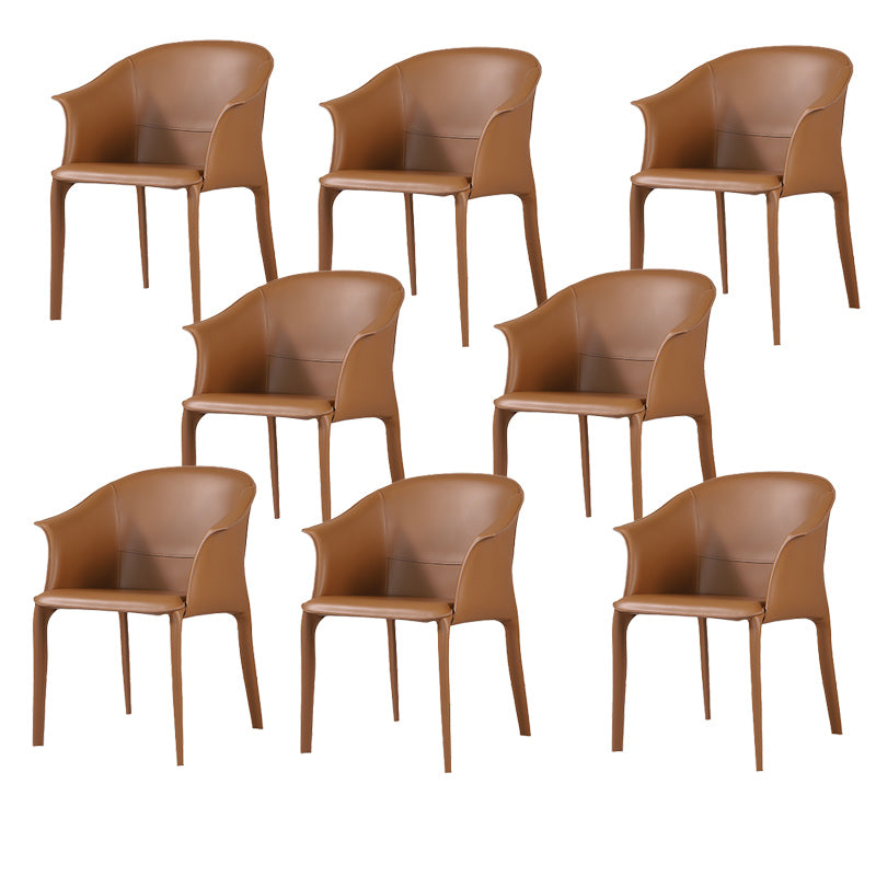 Beige and Brown Dining Chairs Modern Faux Leather Arm Side Chair