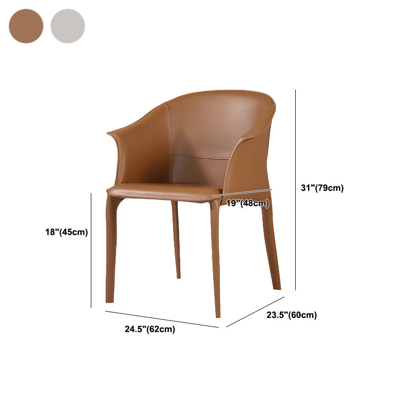 Beige and Brown Dining Chairs Modern Faux Leather Arm Side Chair