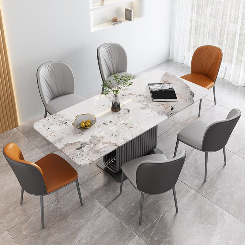 Modern Indoor Side Chair with Grey Metal Legs Faux Leather Dining Chair for Home