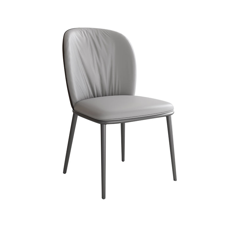 Modern Indoor Side Chair with Grey Metal Legs Faux Leather Dining Chair for Home