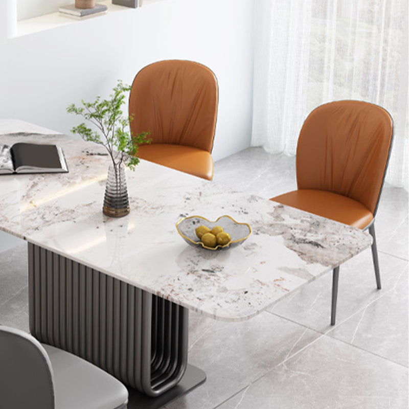 Modern Indoor Side Chair with Grey Metal Legs Faux Leather Dining Chair for Home