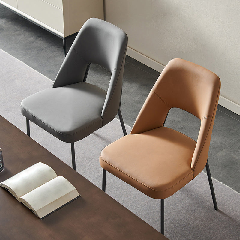 Open Back Side Chair for Home Faux Leather Modern Dining Chair with Black Legs