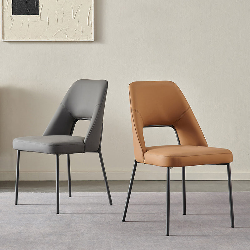 Open Back Side Chair for Home Faux Leather Modern Dining Chair with Black Legs