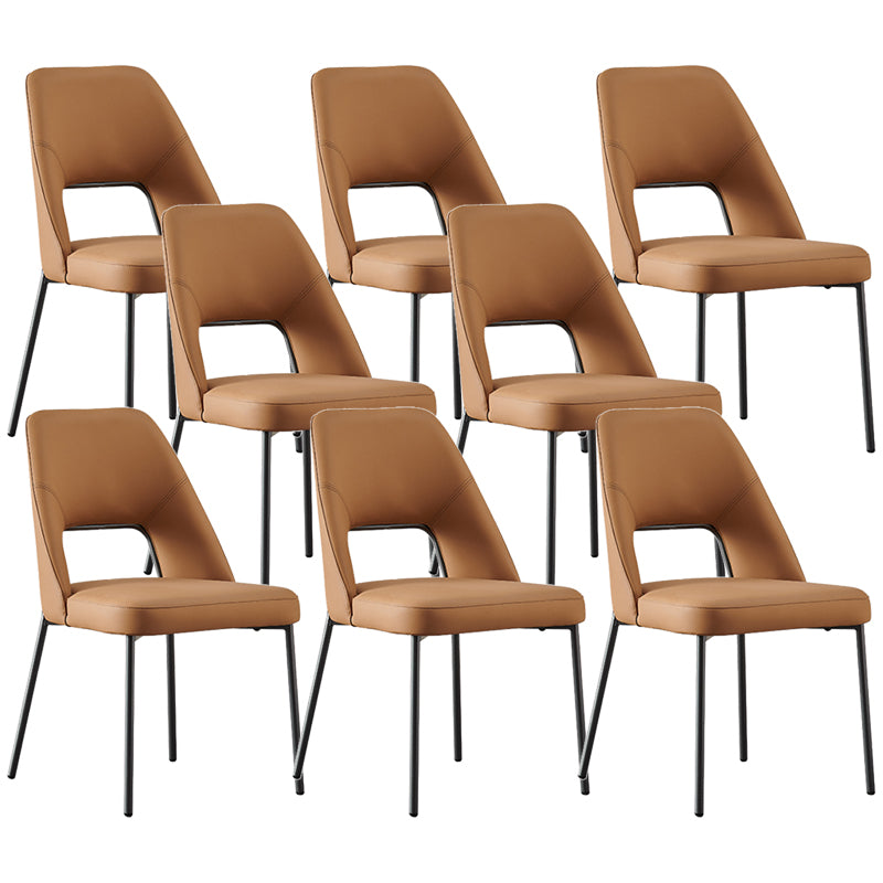 Open Back Side Chair for Home Faux Leather Modern Dining Chair with Black Legs