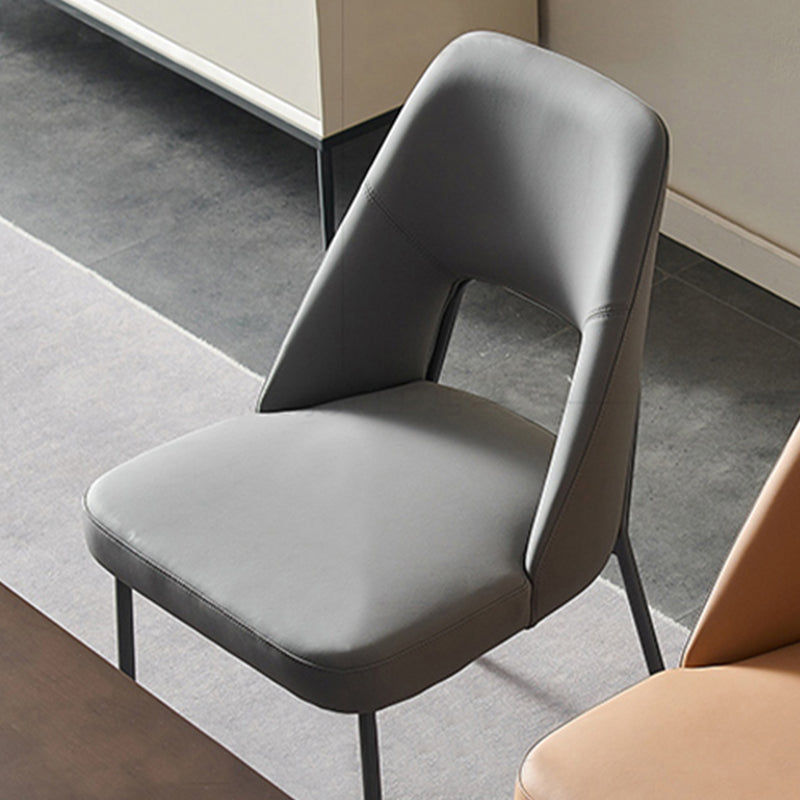Open Back Side Chair for Home Faux Leather Modern Dining Chair with Black Legs