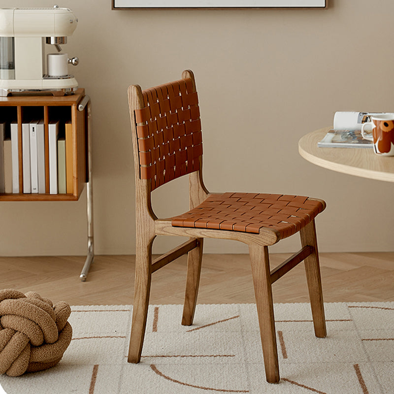 Ash Wood Traditional Dining Chair Open Back Side Chair for Home