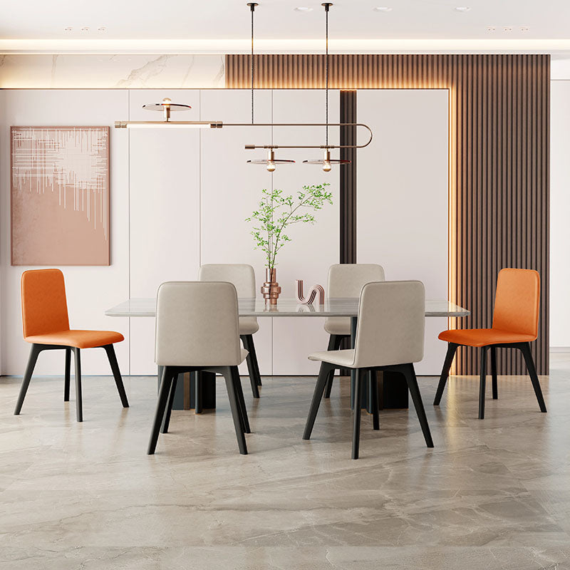 Contemporary Side Chair with Black Wood Legs Matte Finish Solid Back Dining Chair