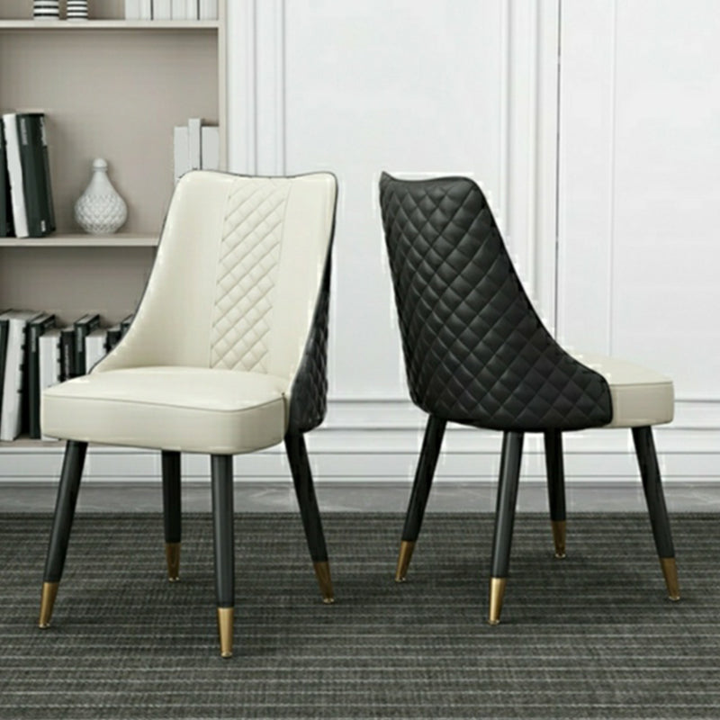 Glam Upholstered Dining Side Chair Faux Leather and Wood Side Chair