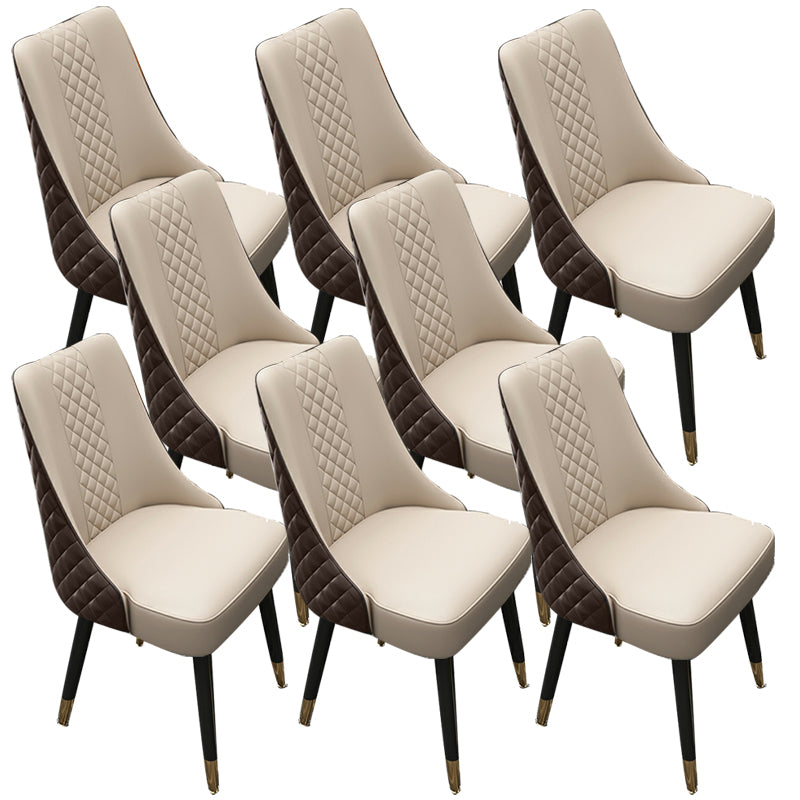 Glam Upholstered Dining Side Chair Faux Leather and Wood Side Chair