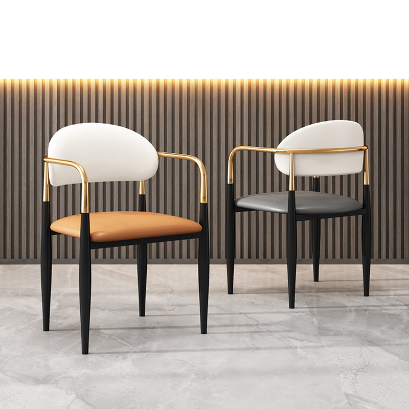 Metal Industrial Side Chair Metallic Finish Open Back Dining Arm Chair