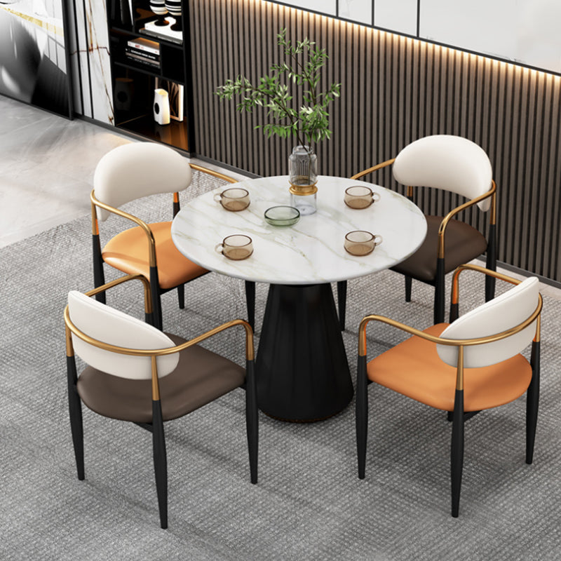 Metal Industrial Side Chair Metallic Finish Open Back Dining Arm Chair