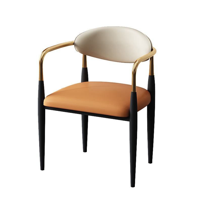 Metal Industrial Side Chair Metallic Finish Open Back Dining Arm Chair