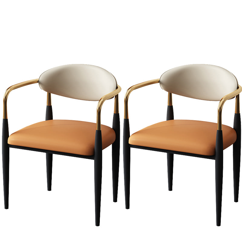 Metal Industrial Side Chair Metallic Finish Open Back Dining Arm Chair