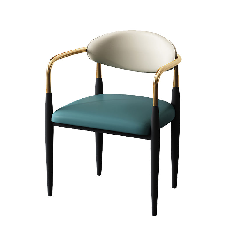 Metal Industrial Side Chair Metallic Finish Open Back Dining Arm Chair