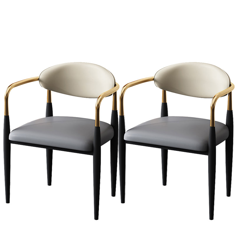 Metal Industrial Side Chair Metallic Finish Open Back Dining Arm Chair